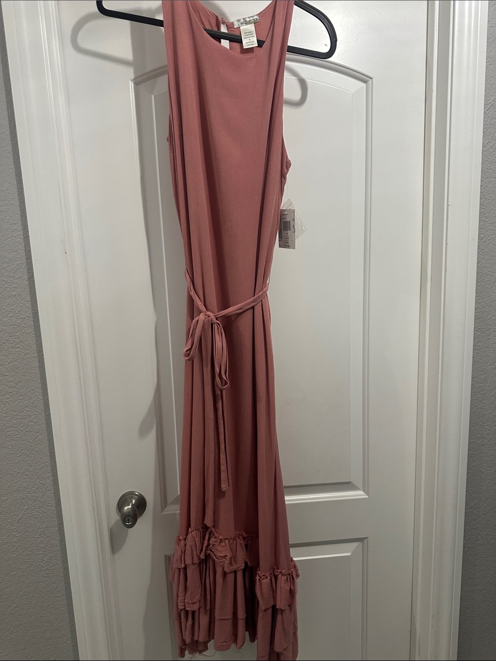 Tie-Waist Sleeveless Maxi Dress in Dusty Rose